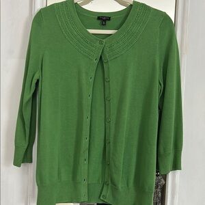 Talbots Green Cardigan Sweater with Ribbed Details